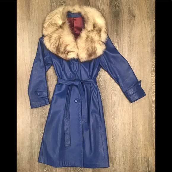 Jackets & Blazers - Vintage Blue Leather W/ Fur Collar